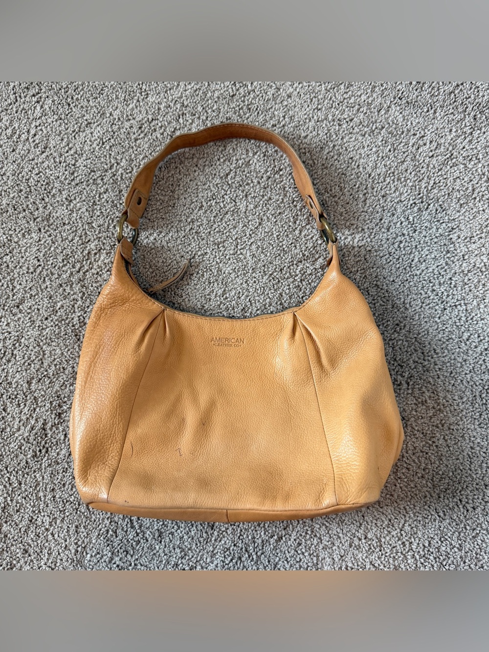 American Leather Tan Shoulder Hobo Bag With Bronze Accents